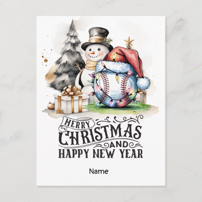 Baseball Christmas themed  Holiday Postcard (Front)