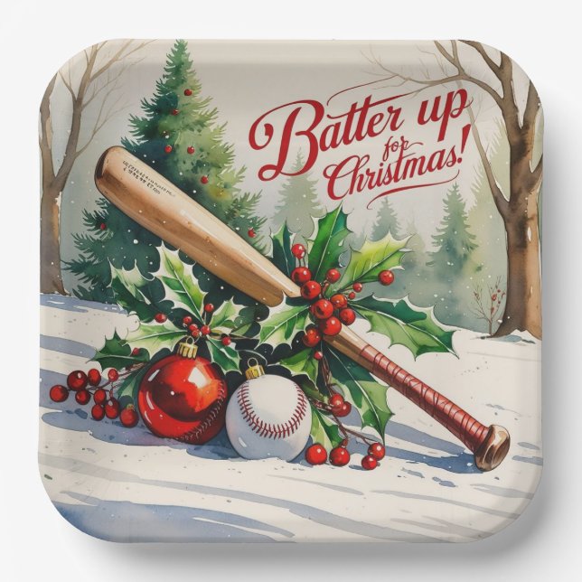 Baseball Christmas themed  Paper Plate (Front)