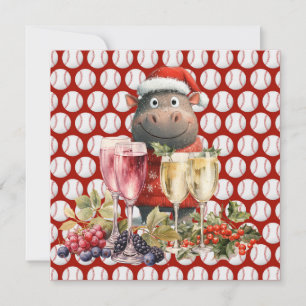Baseball Christmas themed with Hippo  Holiday Card