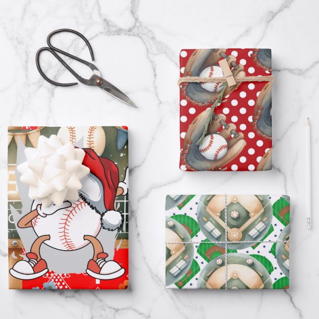 Baseball Christmas themed with Snowman Wrapping Paper Sheet (Front)