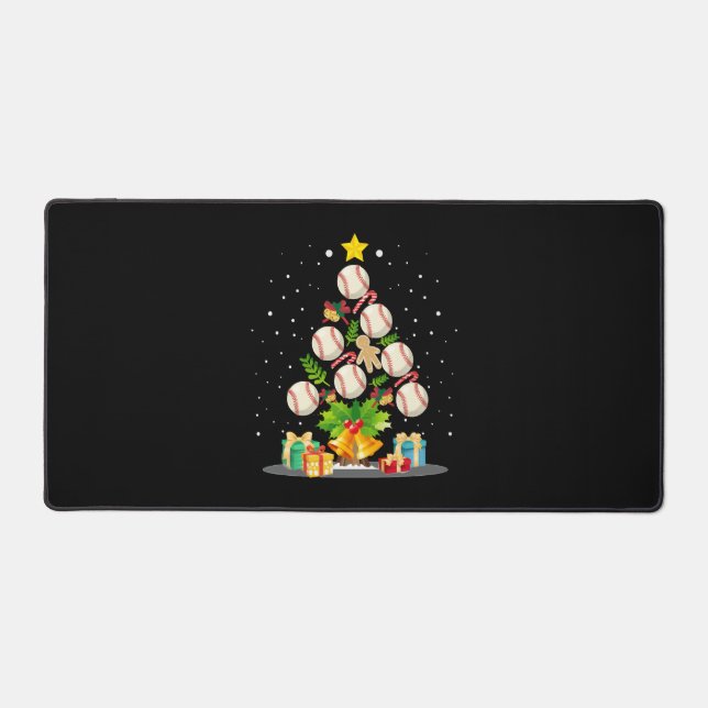 baseball christmas tree desk mat (Front)