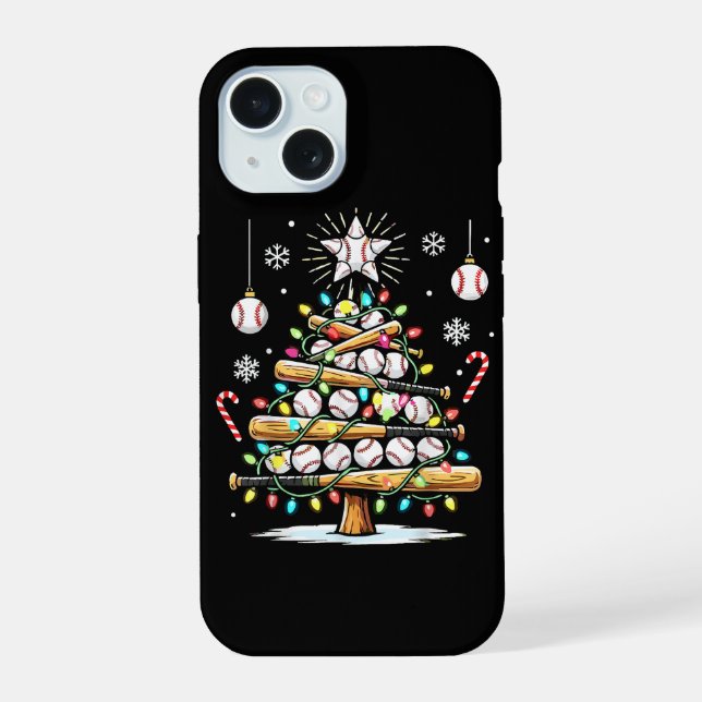 Baseball Christmas Tree iPhone 15 Case (Back)