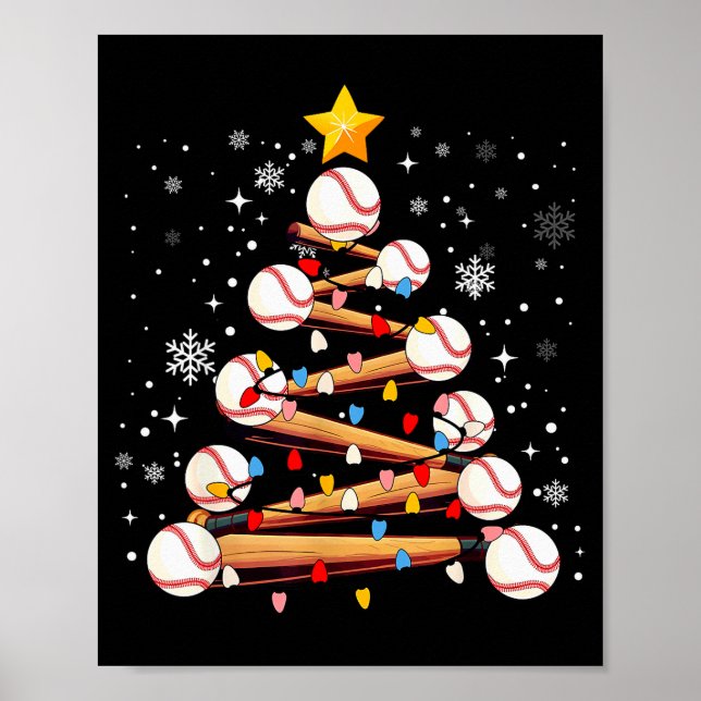Baseball Christmas Tree Light Xmas Baseball Boys K Poster (Front)