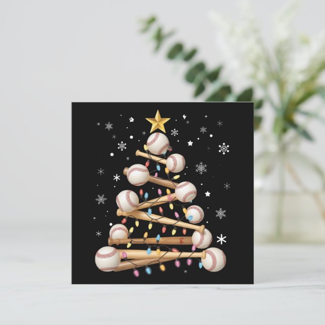 Baseball Christmas Tree Light Xmas Sports Lover Holiday Card (Standing Front)