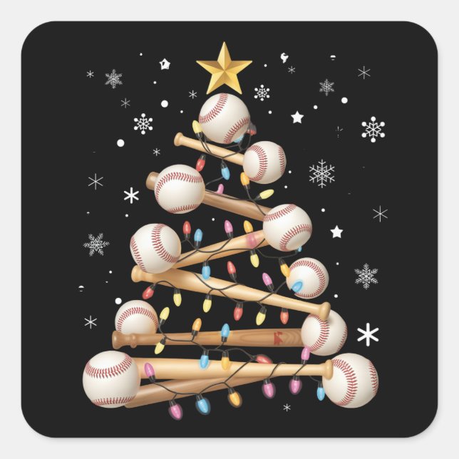 Baseball Christmas Tree Light Xmas Sports Lover Square Sticker (Front)