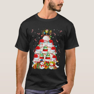 Baseball Christmas Tree Lights Funny Sports Player T-Shirt