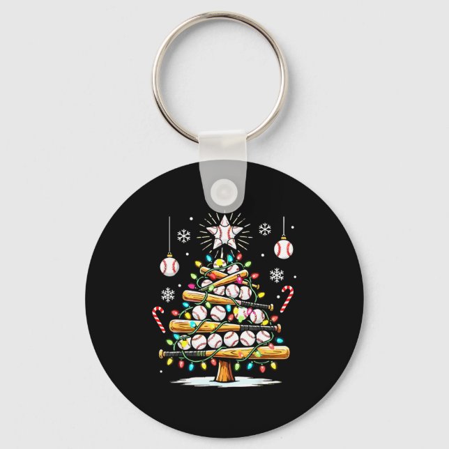 Baseball Christmas Tree Lights  Key Ring (Front)