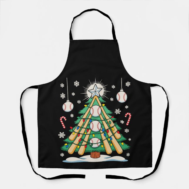 Baseball Christmas Tree Lights Ornaments Xmas Apron (Front)