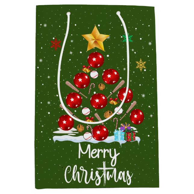 Baseball Christmas Tree Medium Gift Bag (Front)