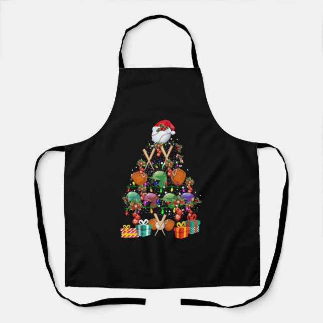 Baseball Christmas Tree Santa Hat Sport Lover Gift Apron (Front)