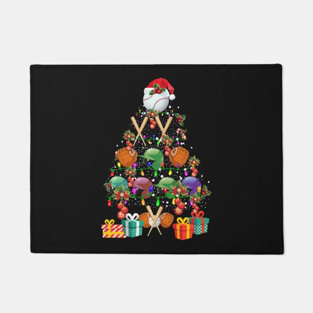 Baseball Christmas Tree Santa Hat Sport Lover Gift Doormat (Front)