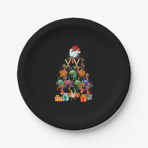 Baseball Christmas Tree Santa Hat Sport Lover Gift Paper Plate