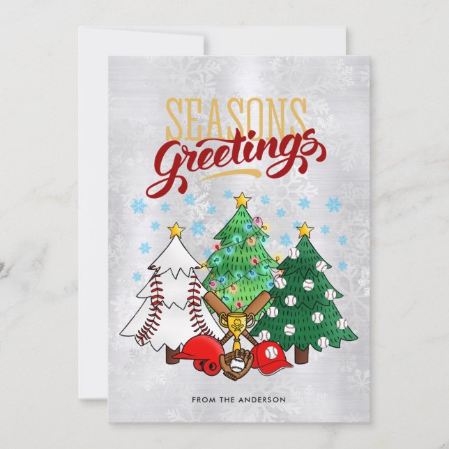 Baseball Christmas Tree Seasons Greetings Holiday Card (Front)