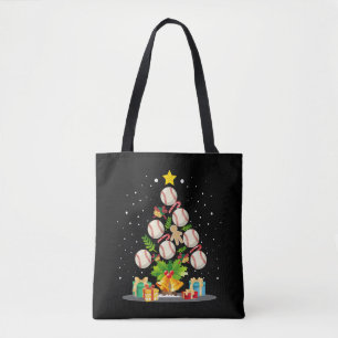 baseball christmas tree tote bag