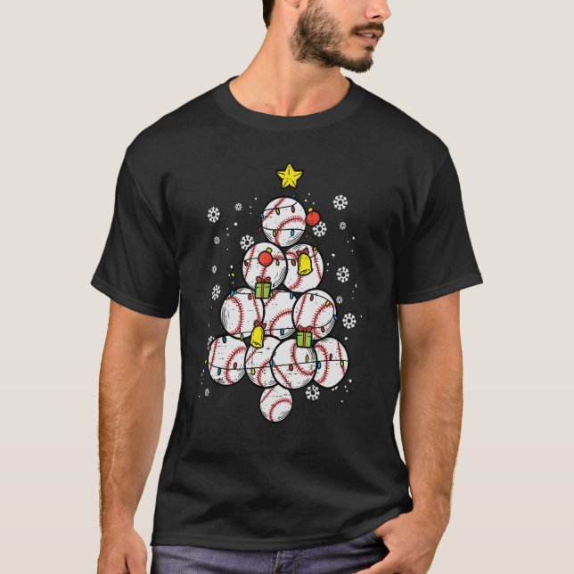 Baseball Christmas Tree Xmas Sports Player Men Wom T-Shirt (Front)