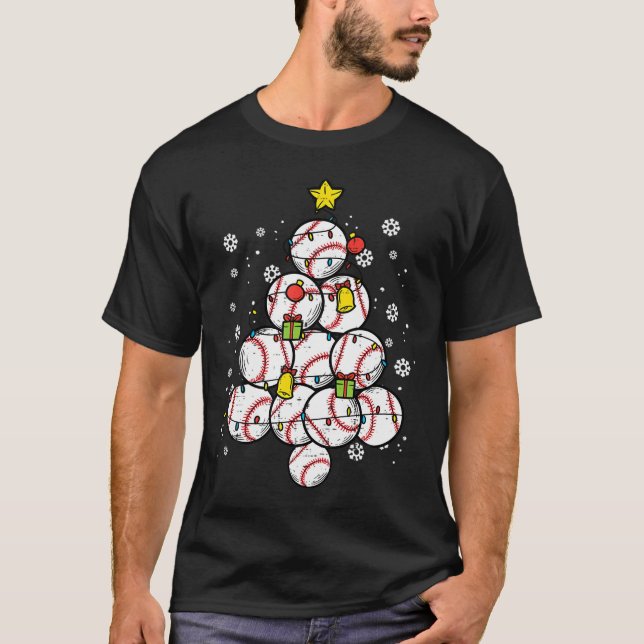Baseball Christmas Tree Xmas Sports Player Men Wom T-Shirt (Front)