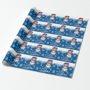 Baseball  Christmas with ball on blue background Wrapping Paper