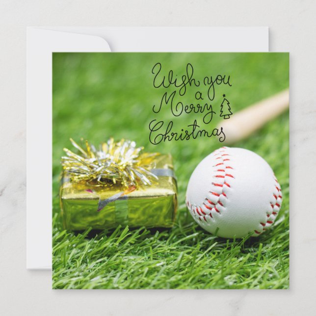 Baseball Christmas with gifts and ball    Holiday Card (Front)