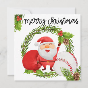 Baseball Christmas with gifts and ball    Holiday Card
