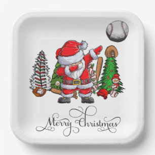 Baseball Christmas with gifts and ball Holiday Paper Plate