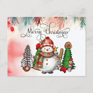 Baseball Christmas with gifts and ball    Holiday Postcard