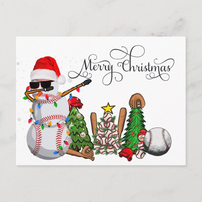 Baseball Christmas with gifts and ball    Holiday Postcard (Front)
