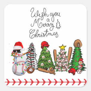 Baseball Christmas with gifts and ball     Square Sticker