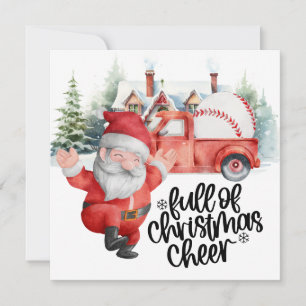Baseball Christmas with Santa Claus and Snowman Holiday Card