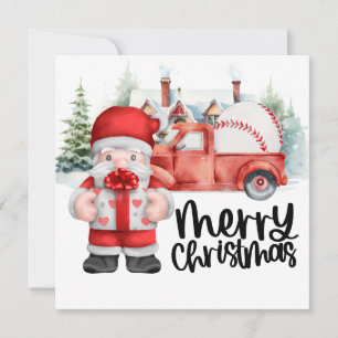 Baseball Christmas with Santa Claus and Snowman Holiday Card