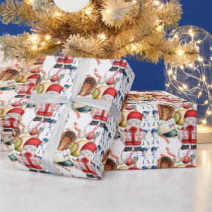 Baseball Christmas with Santa Claus bring presents Wrapping Paper