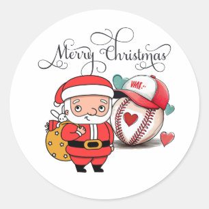 Baseball Christmas with Santa Claus Classic Round Sticker