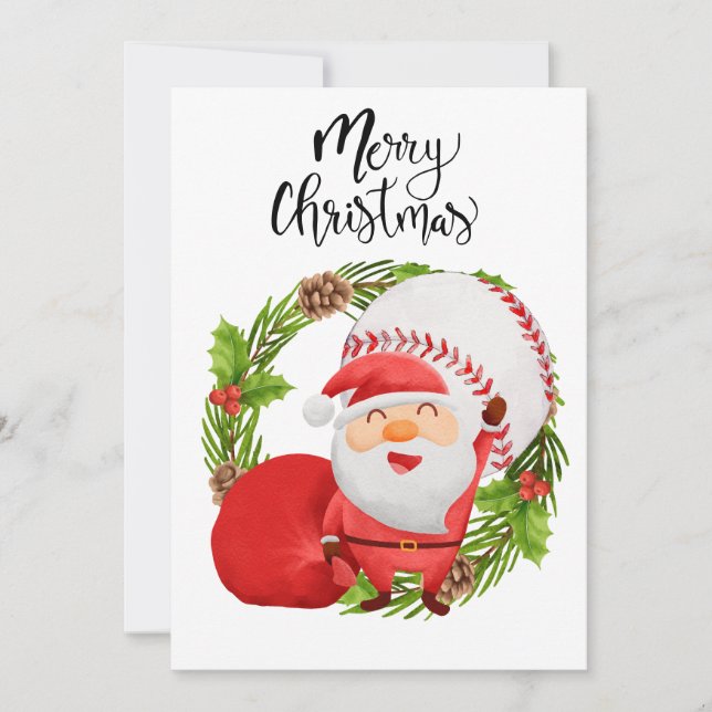 Baseball Christmas with Santa Claus for Players Holiday Card (Front)
