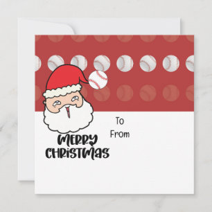 Baseball Christmas with Santa Claus Hat   Holiday Card