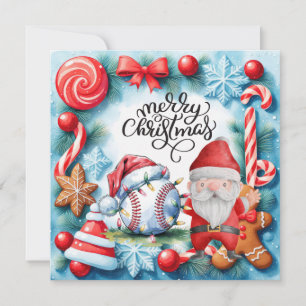 Baseball Christmas with Santa Claus  Holiday Card