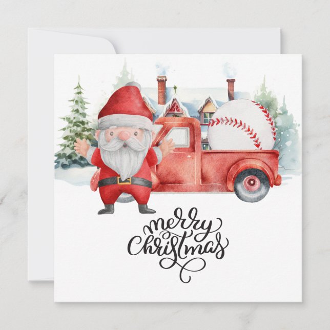 Baseball Christmas with Santa Claus  Holiday Card (Front)