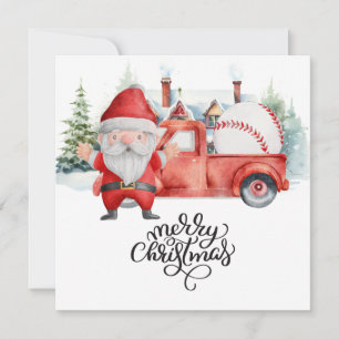 Baseball Christmas with Santa Claus  Holiday Card
