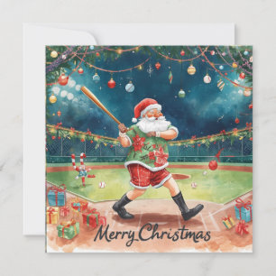 Baseball Christmas with Santa Claus Holiday Card