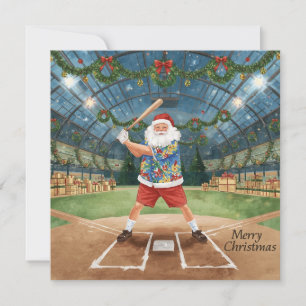Baseball Christmas with Santa Claus Holiday Card