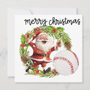 Baseball Christmas with Santa Claus Holiday Card