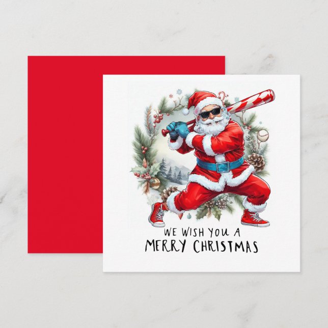 Baseball Christmas with Santa Claus Holiday Card (Front/Back)