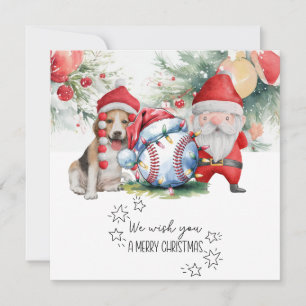 Baseball Christmas with Santa Claus Holiday Card