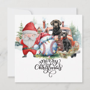 Baseball Christmas with Santa Claus  Holiday Card