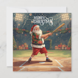 Baseball Christmas with Santa Claus Holiday Card