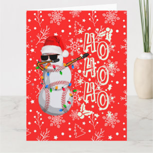 Baseball Christmas with Santa hat    Card