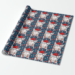 Baseball Christmas with Santa hat Wrapping Paper