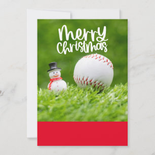 Baseball Christmas with Snowman Holiday Card