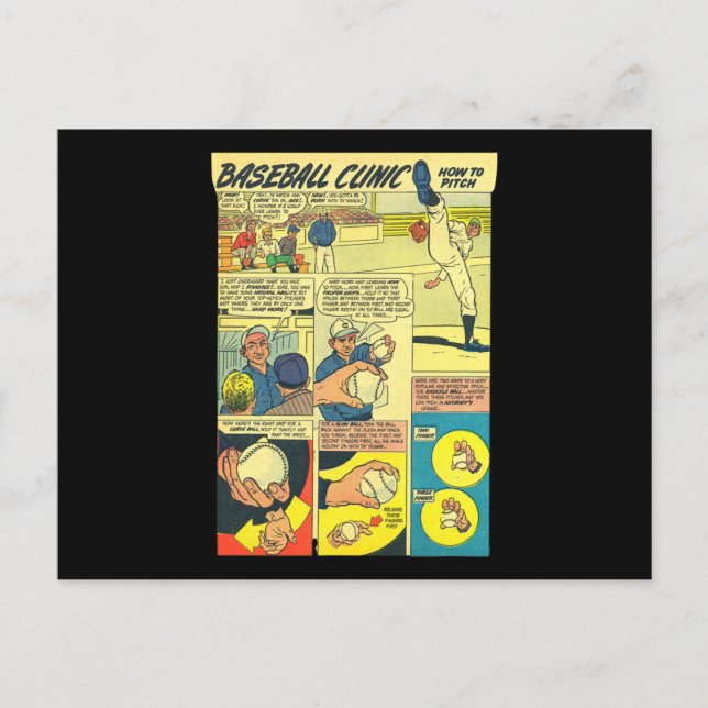 Baseball Clinic Comic Book How To Pitch Postcard (Front)