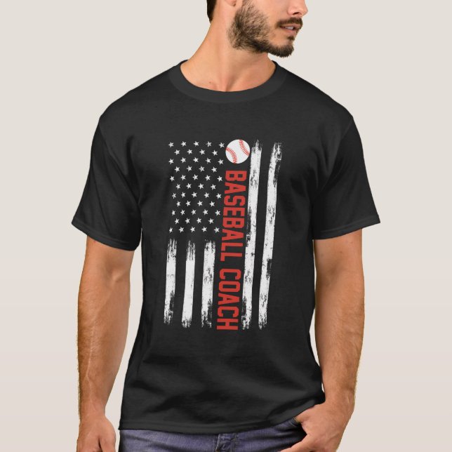Baseball Coach American Flag T-Shirt (Front)