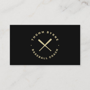 Baseball Coach Crossed Bats Black Gold  Business Card