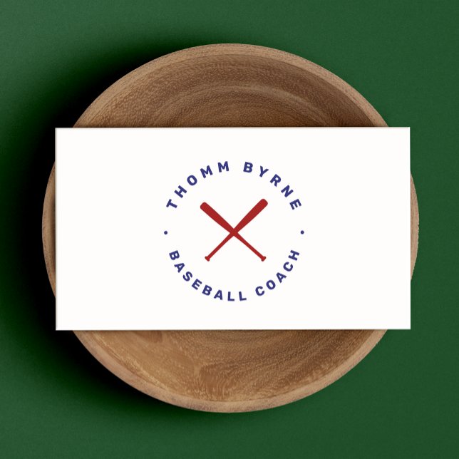 Baseball Coach Crossed Bats Blue Red Business Card (Creator Uploaded)